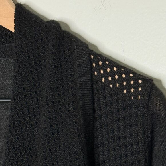 Ann Taylor Womens Open Front Cardigan Medium Black Knit Merino Wool Blend Office - Picture 7 of 9